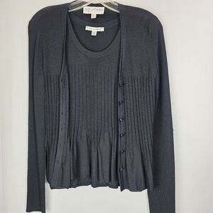 St. John Collection Ribbed Knit Twin Set - Black (Size S/M)